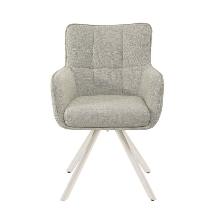 Tori Swivel Dining Armchair - Set of 2 - Natural Legs - Sand - Fabric and Metal